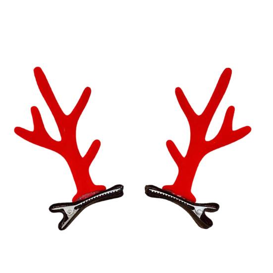 1 пара заколок для волос в виде рогов северного оленя на Рождество, пушистый ободок для волос с ушками и помпонами, праздничные аксессуары для волос для девочек, подарок для женщин и детей