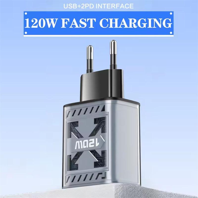 Быстрая зарядка 120 Вт 3 порта Зарядное устройство для мобильного телефона QC3.0 USB Type C Зарядные устройства Двойной PD USB Сетевой адаптер Вилка ЕС/США для iPhone Samsung