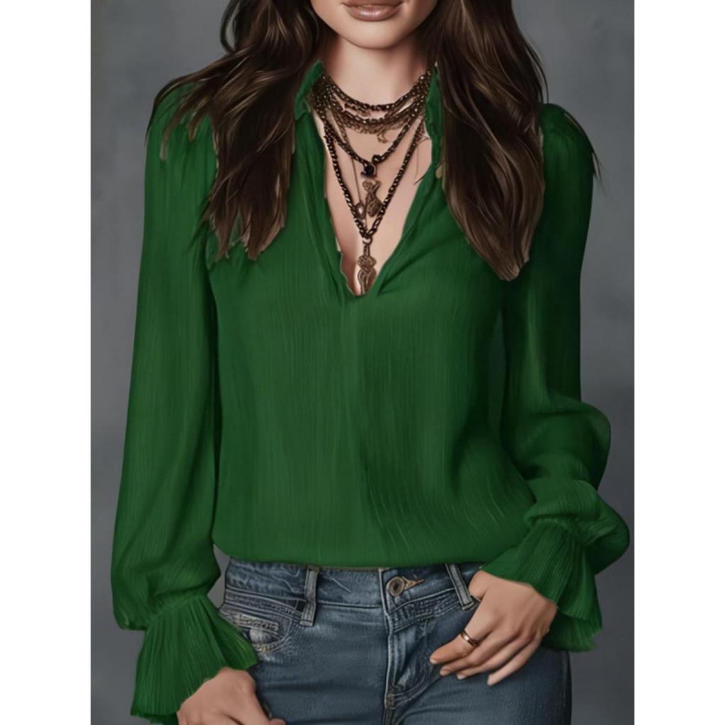 Spring New Women's Fashion Solid Color Lapel Long Sleeve Shirt Blouse For Women