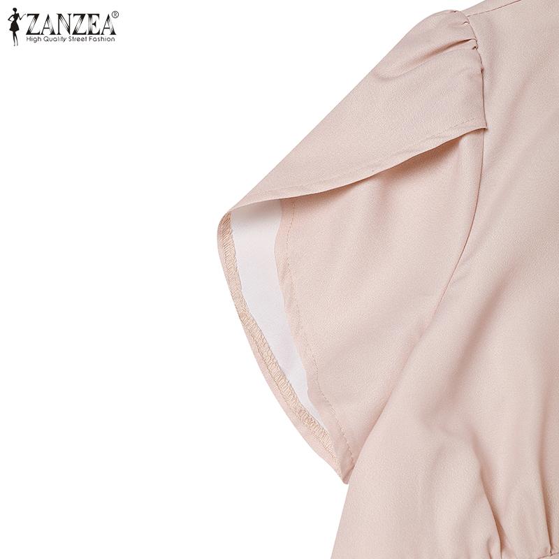 ZANZEA Женское повседневное летнее платье с V-образным вырезом и коротким рукавом с принтом