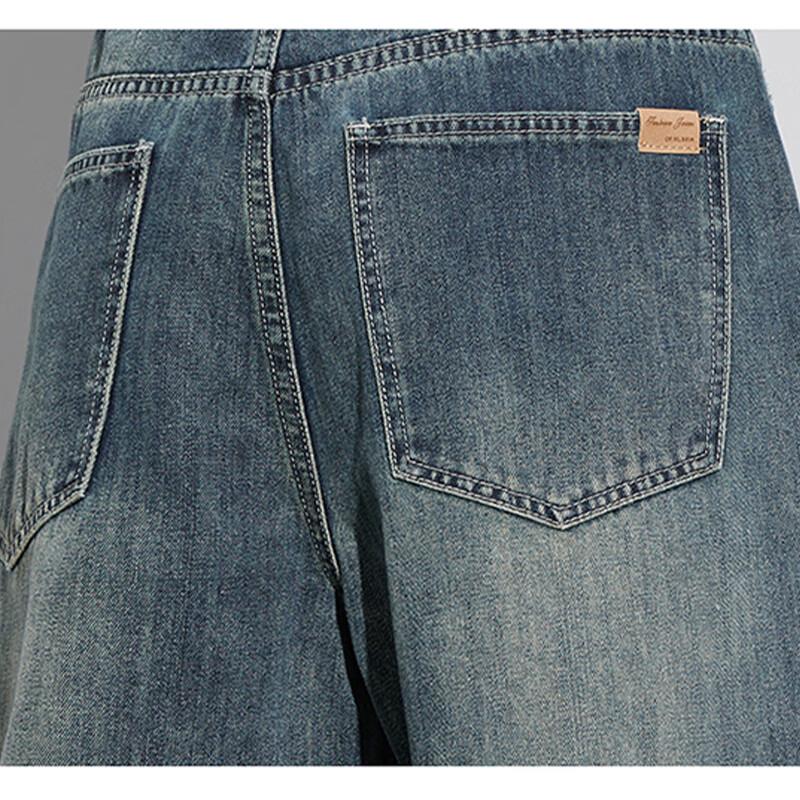 Jeanswest Men's Retro Loose Fit Wide-Leg Straight Jeans