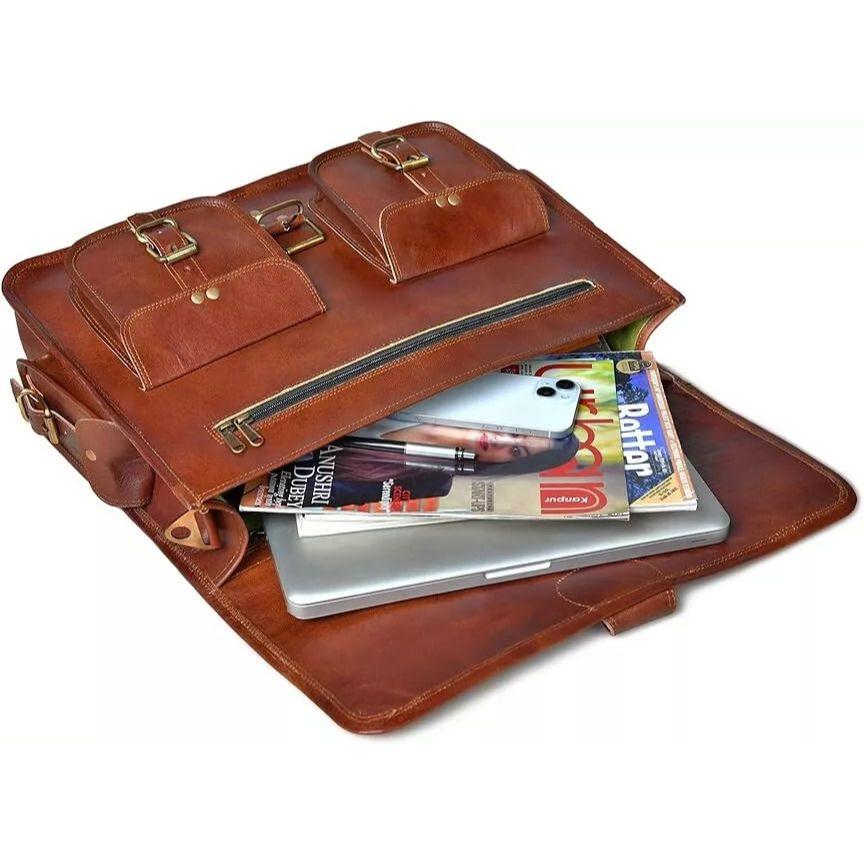 Мужская кожаная сумка-мессенджер для ноутбука ручной работы через плечо