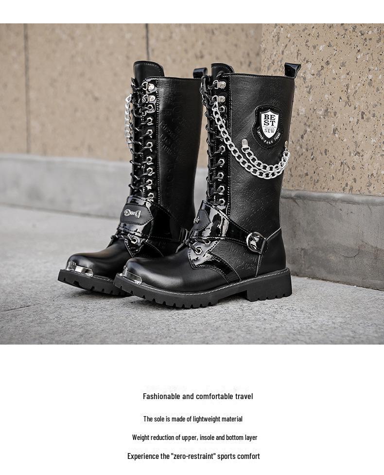 Men's Korean Martin Boots: Height-Boosting Denim Motorcycle and Punk Stage Leather Boots