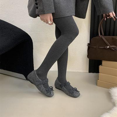 Увеличение внутренней высоты на 4 см~ Пушистые туфли Мэри Джейн для женщин на зиму, новые серые шерстяные одинарные туфли для женщин, бархатные хлопковые туфли на толстой подошве