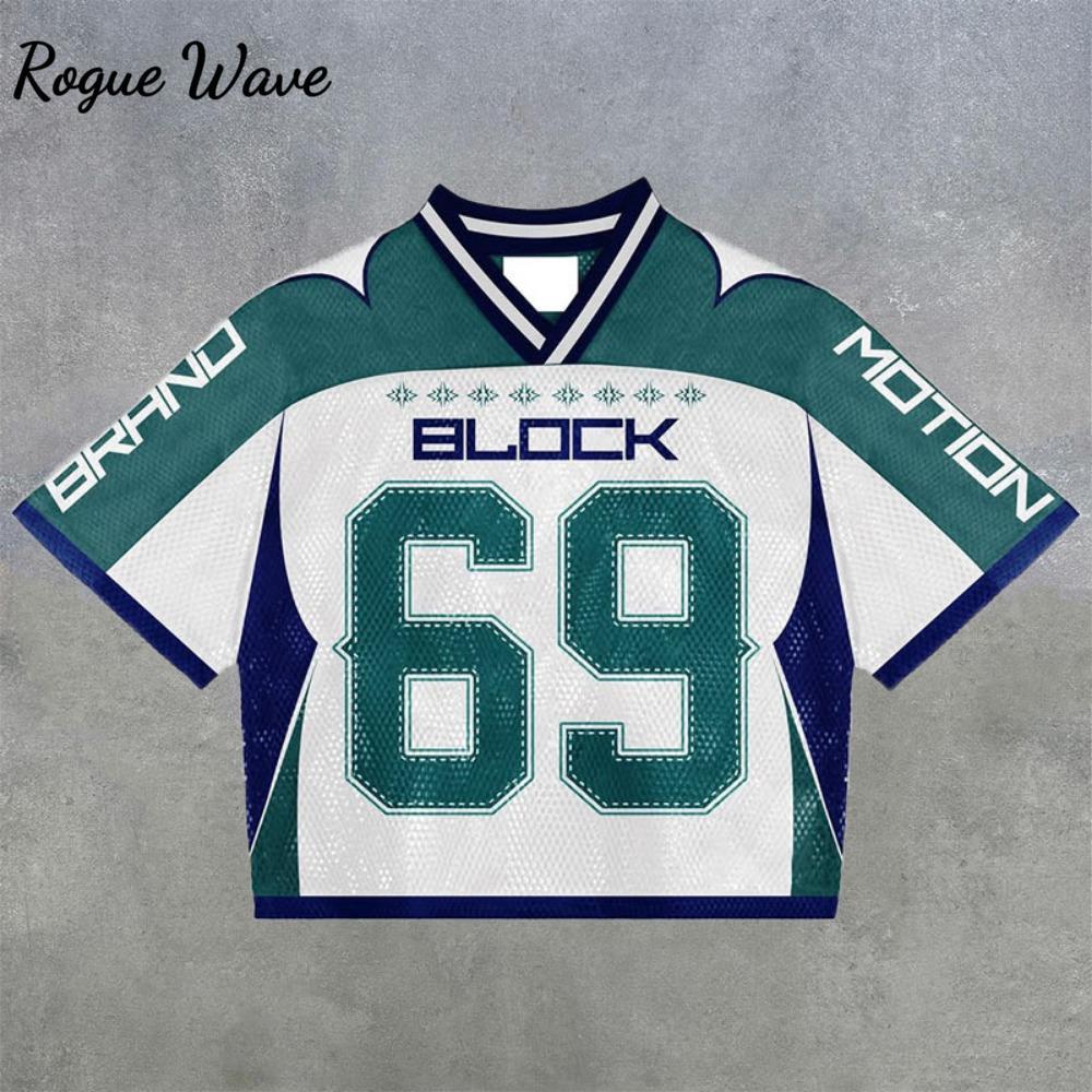 RogueWave Fashion Свободная футболка с вышивкой и коротким рукавом Мужская Женская Уличный Хип-хоп Летняя Готика Y2K Тренд Топы