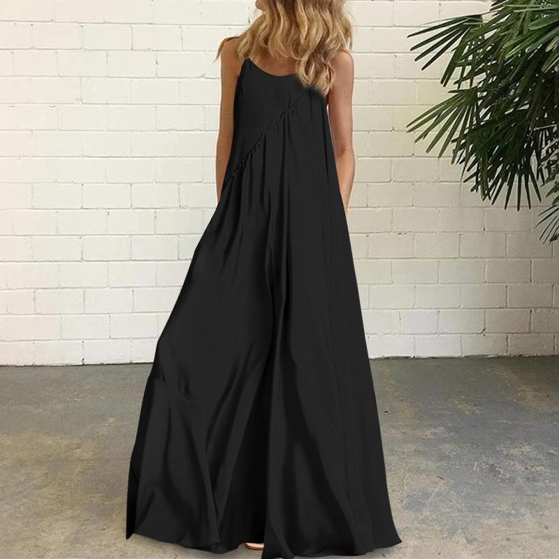 Свободное платье макси без рукавов на бретельках
