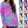 Женская рубашка с длинным рукавом и круглым вырезом, футболка с градиентным принтом, повседневный приталенный топ