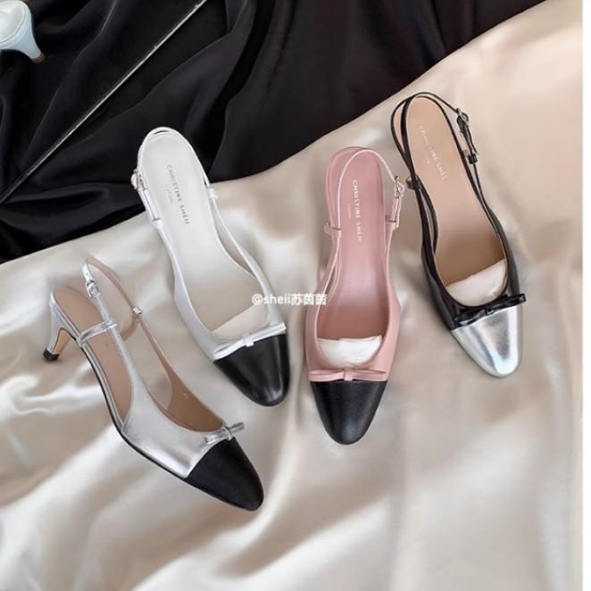 Spot second hair! Fashion versatile new pointed head color matching bow light mouth bag head sandals small fragrant style high heels
