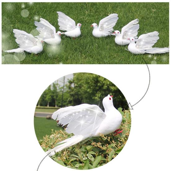 Фигурка голубя из пенопласта. Милый внешний вид. Привлекающая внимание пушистая искусственная птица с белыми перьями.