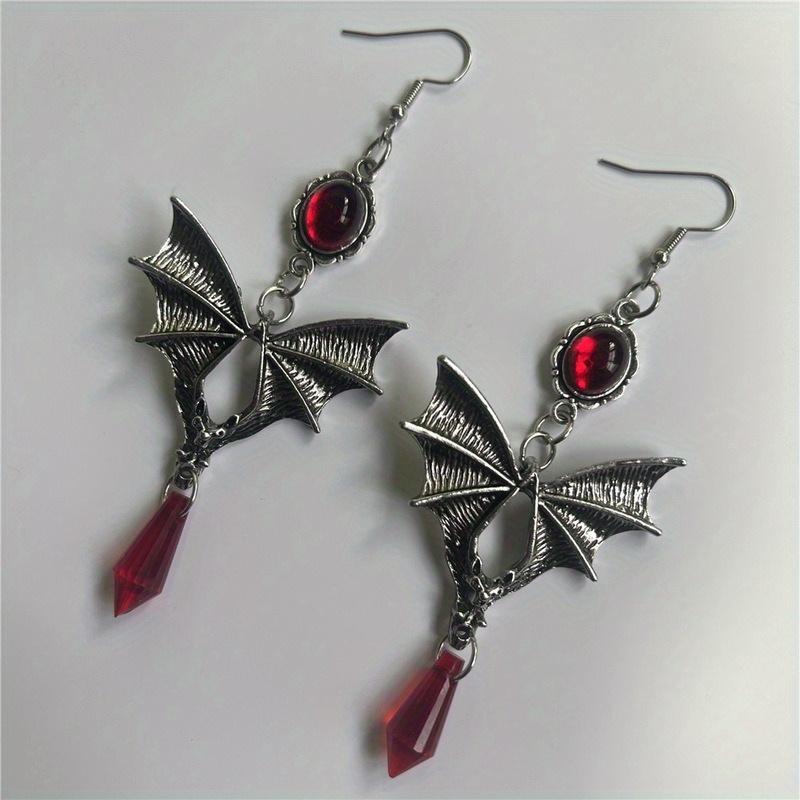 1 пара ретро серег в виде крыльев летучей мыши, персонализированный красный кулон