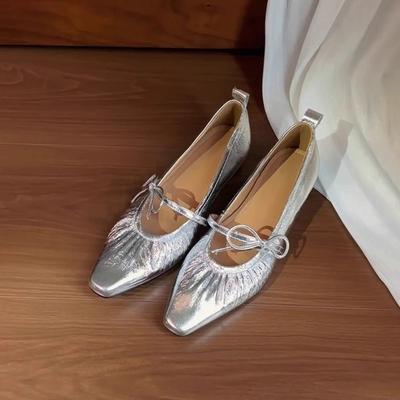 Новый Стиль Популярные Серебристые Женские Роскошные Туфли Мэри Джейн Комфорт Уличный Стиль Мягкая Подошва Женские Платья Балетки Zapatos Mujer