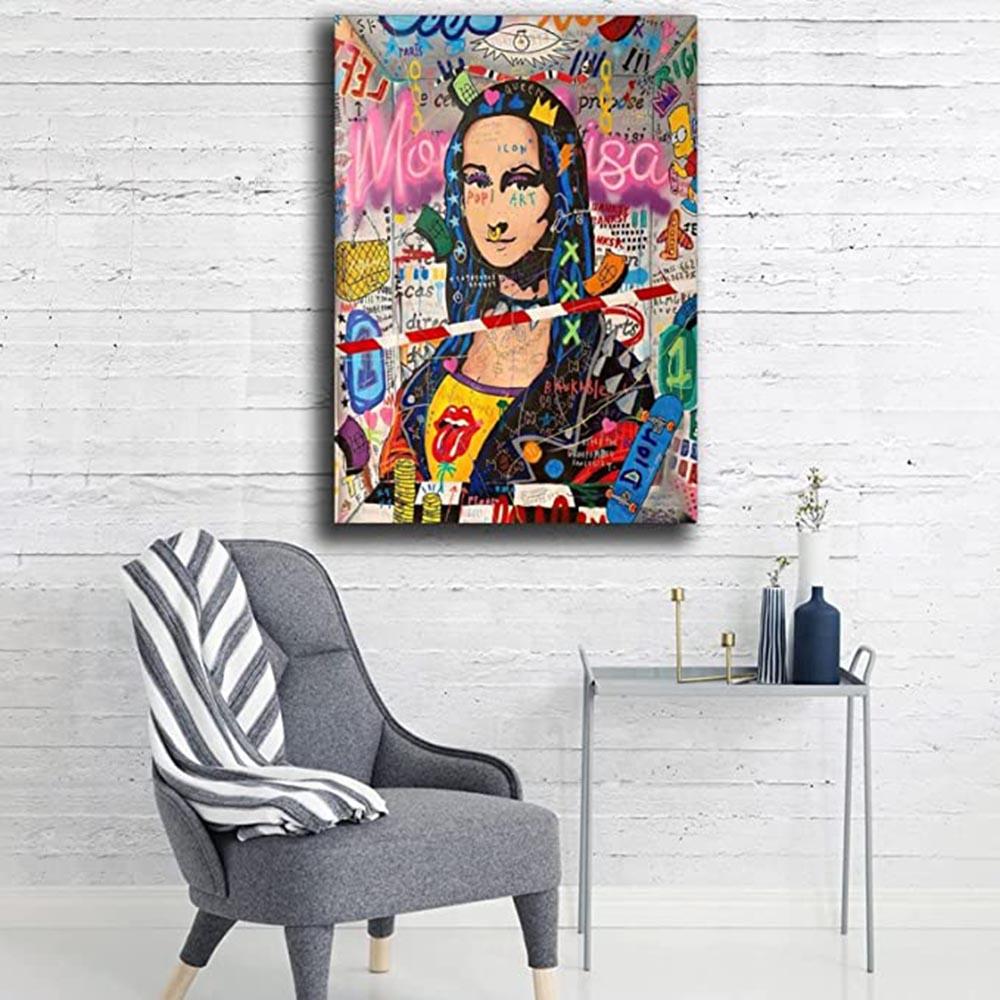 Street Graffiti Style Wall Art Poster Fashion Mona Lisa Lady Liberty Home Room Decor Canvas Painting Mural Picture Print Artwork
