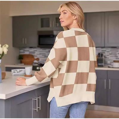 Женский зимний свитер оверсайз с длинными рукавами, цветными блоками, круглым вырезом и боковыми разрезами, удобный свободный вязаный свитер-пуловер