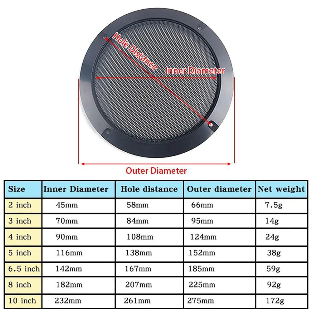 1/2/4/8/10Pcs High-grade Speakers Plastic Frame 2/3/4/5/6.5/8/10 Inch Decorative Mesh