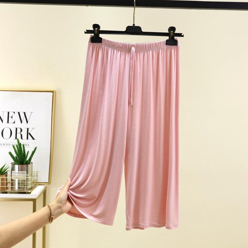 Брюки женские из модала размера плюс 6XL, летние широкие брюки длиной до икр, укороченные брюки на шнурке, повседневные брюки для дома