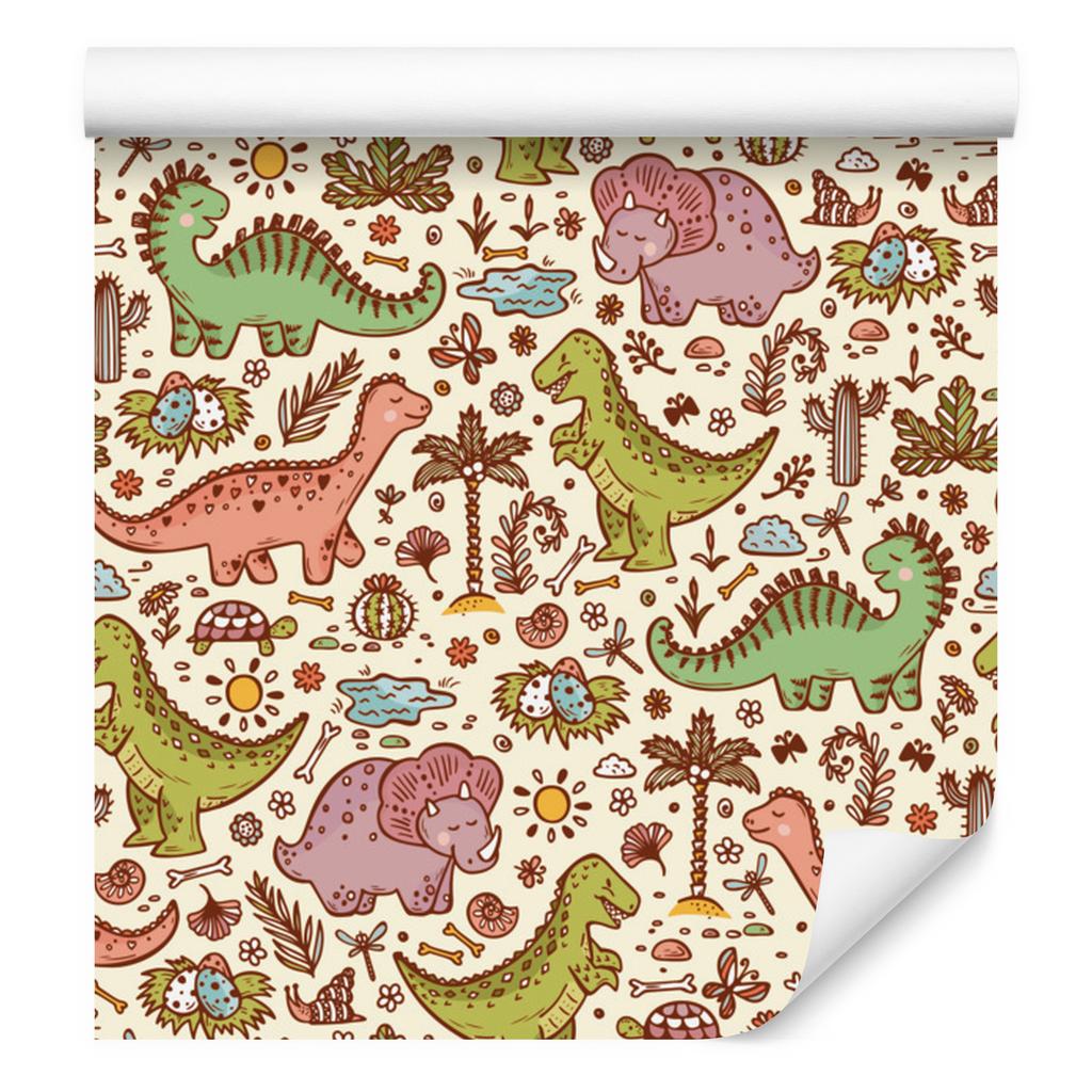 Wallpaper Dinosaurs flowers cacti trees for living room and bedroom 50x1000