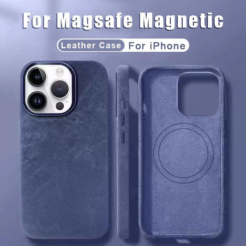 Чехол для телефона из жидкого силикона и кожи с поддержкой Magsafe для iPhone 16 Pro Max Plus 15 14 13 Apple Магнитная беспроводная зарядка Защитная крышка