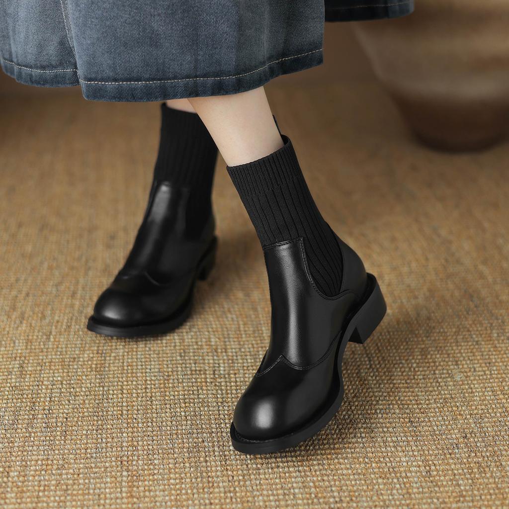 Krazing Pot Микрофибра Осенне-зимняя обувь Толстый средний каблук Размер 43 Ботинки челси Вязаный сзади Эластичные ботильоны