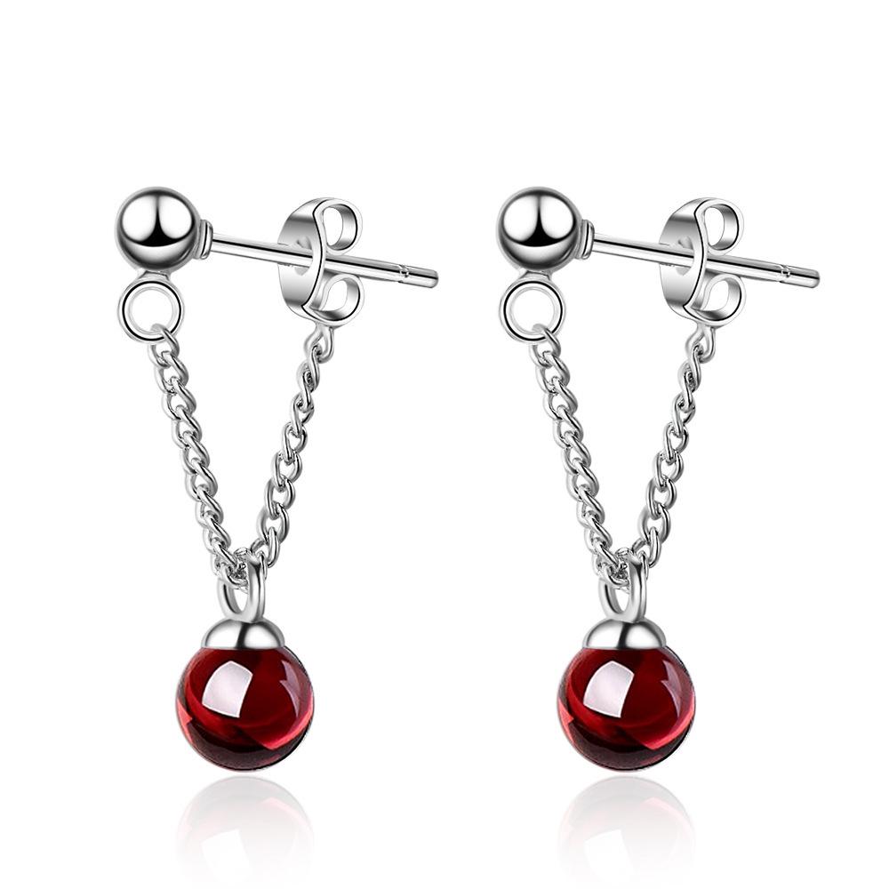 Women's Cute Garnet Crystal Bead Earrings - Japanese Korean Style