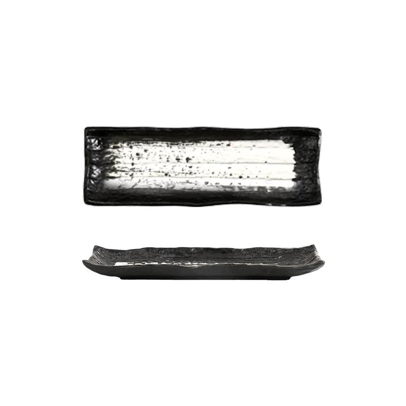 Japanese Ceramic Plate Commercial Creative Cuisine Sushi Sashimi Long Plate Hotel Saury  Long Square