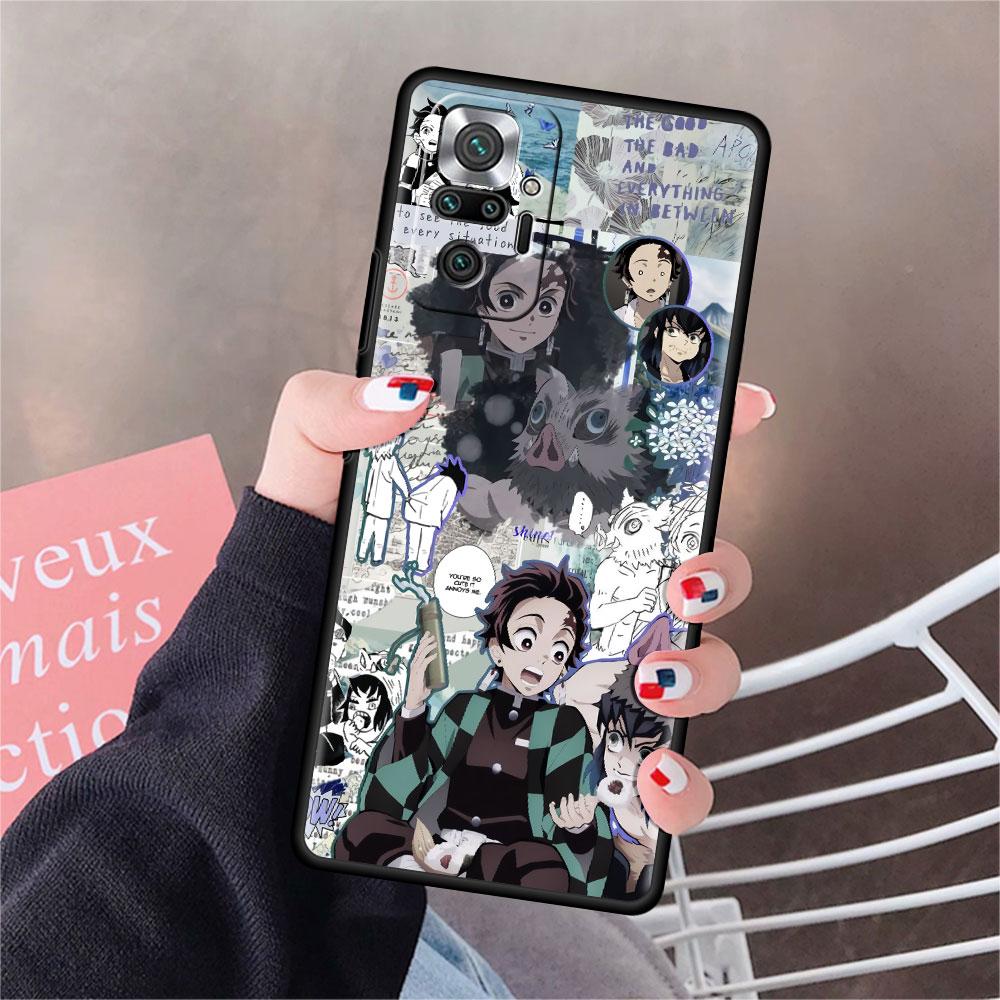Роскошный черный чехол для телефона Xiaomi Redmi Note 11 10 9 8 7 Pro 9S 9A 9C 10s 8T K40 10C 10S Funda Cover Kimetsu Yaiba Demon Slayer