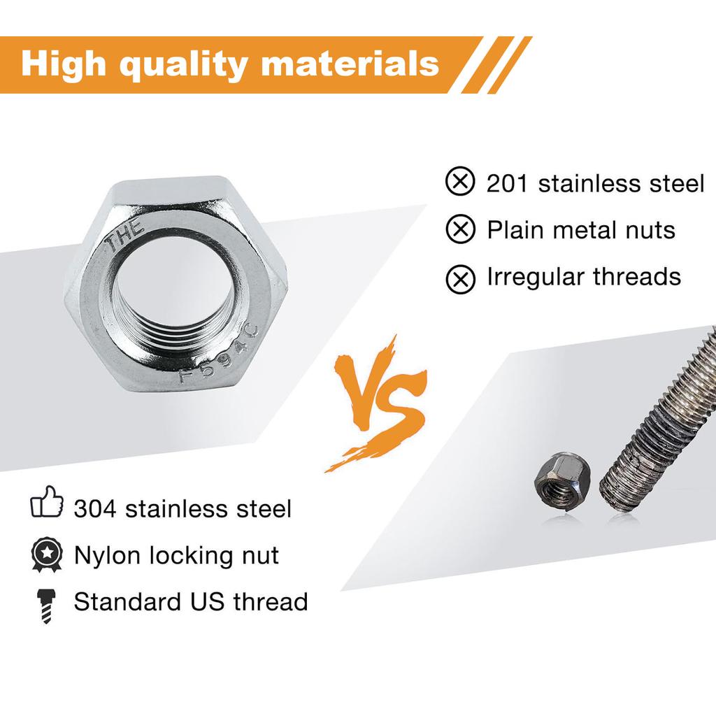 66 шт. шестигранных гаек M4 M5 M6 M8 M10 M12, метрические, нержавеющая сталь 304, 6 размеров, шестигранные гайки с крупной резьбой