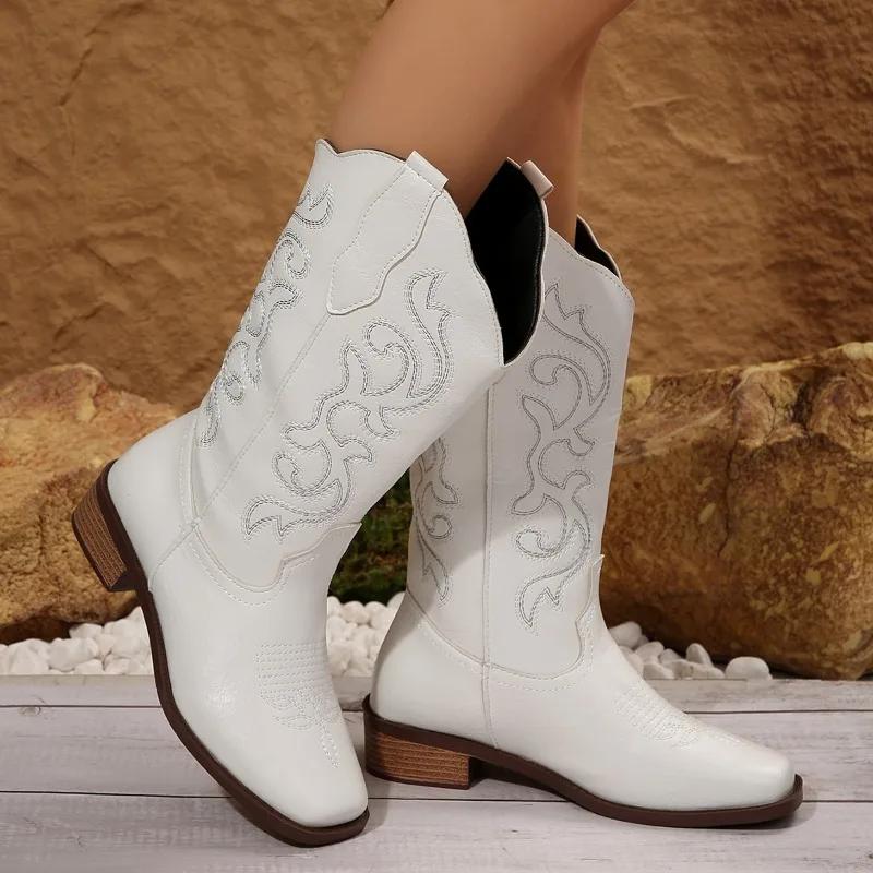 Fashion 2024 Fashion Women's Shoes Slip-on Women's Boots Hot Sale Embroidery Modern Boots Women New Plus Size Mid-Calf Boots Zapatos
