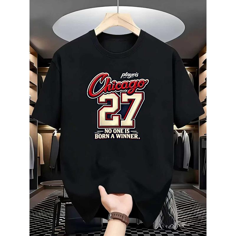 Мужская спортивная футболка с принтом, короткий рукав | Повседневная, свободный крой, средняя эластичность, круглый вырез, для всесезонного ношения | Европейский размер