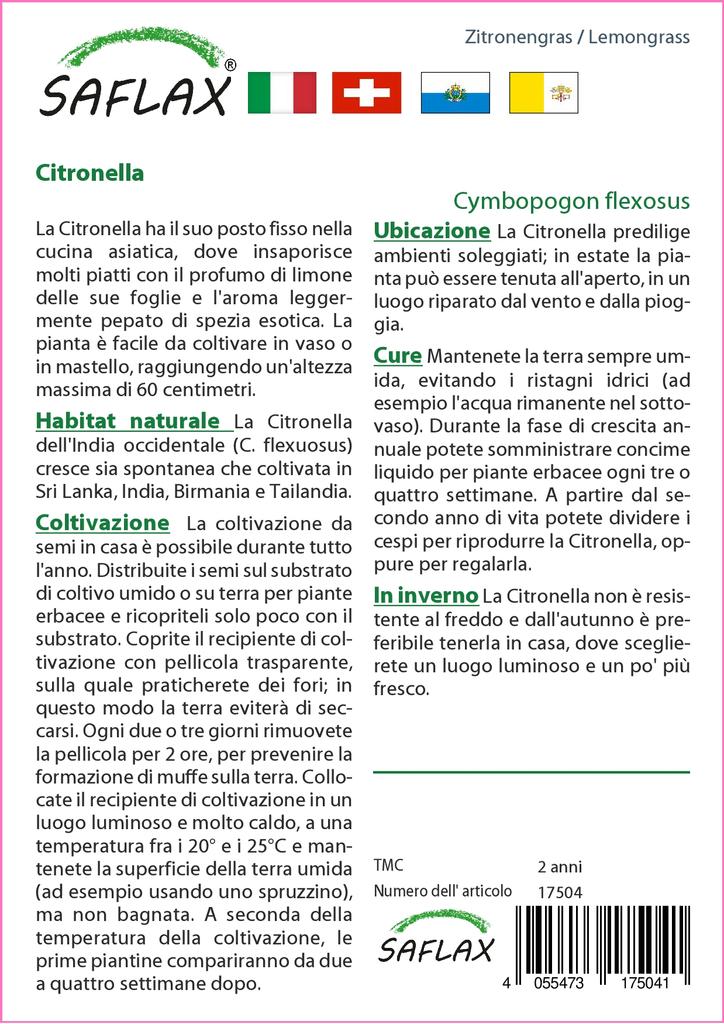 SAFLAX Garden in the Bag - Лемонграсс - 50 семян - С субстратом в подходящем пакете - Cymbopogon flexosus
