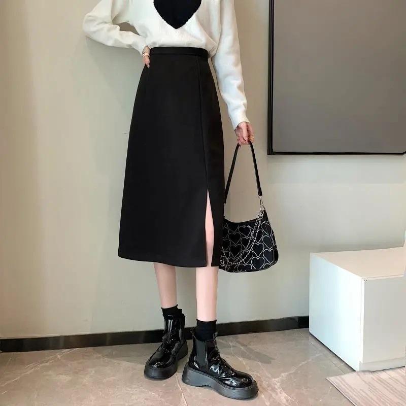 Черная юбка-миди А-силуэта с высокой талией, весна/лето 2023 г., размер плюс, облегающий крой