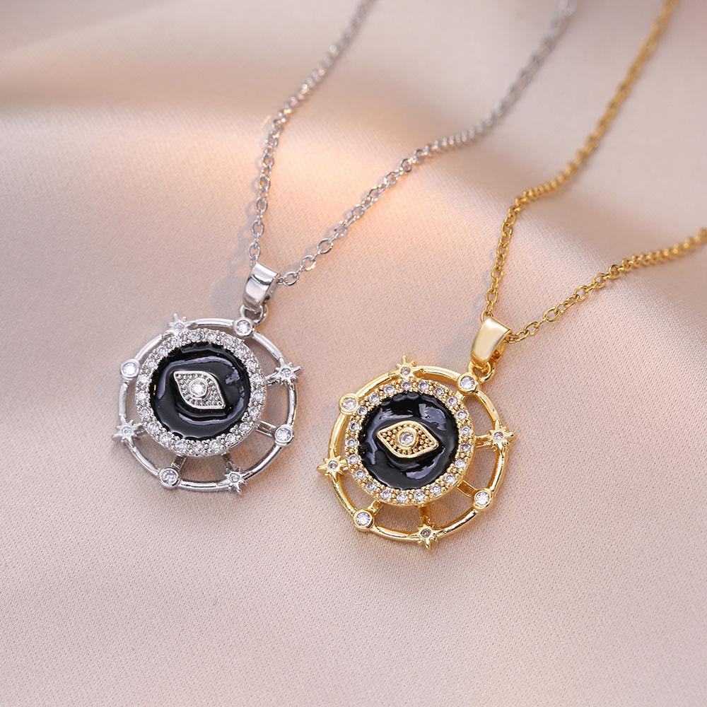 Rotating Devil's Eye Pendant Stainless Steel Necklace Women's Non-fading Jewelry