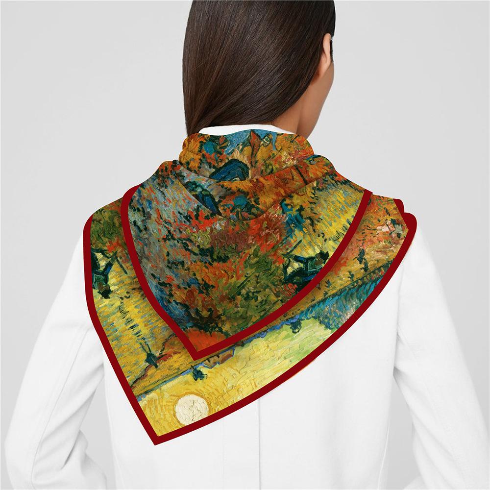New Silk Scarf Women Wineyard Print Square Scarves Head Echarpe Silk Foulards Femme Wraps Beach Shawls Bandana Lady Hijabs 90CM