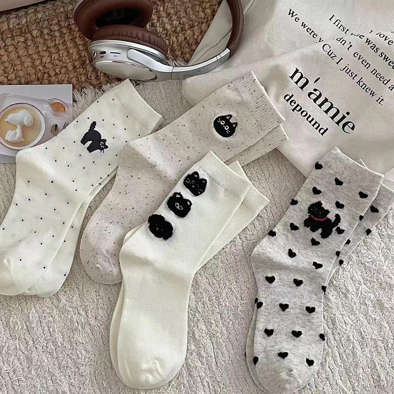 Cartoon Animal Kawaii Lovely Cat For Women Cotton Socks Japanese Style Comfortable Female Casual Mid Tube Sock