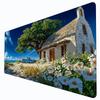 Mediterranean Coastal Scene Mouse Pad Stone Cottage Retro Blue White Flowers Seaside Big Tree AntiSlip Rubber Gaming Desk Mat