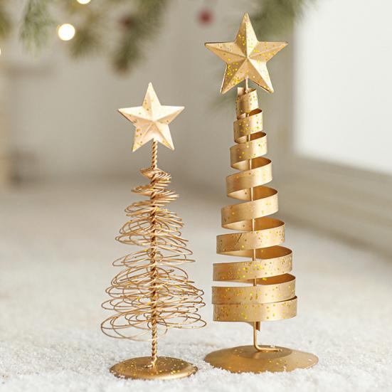 Gold Spiral Christmas Tree Decor Glittering Tabletop Tree with Star Topper for Holiday Home Office Table Centerpiece Mantel Shelf Decor