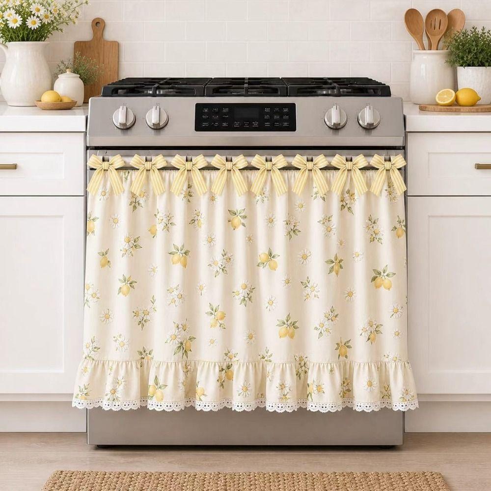 Cotton Blend Stove Cover Skirt Charming Farmhouse Stove Skirt Rustic Oven Curtain  Kitchen Decor