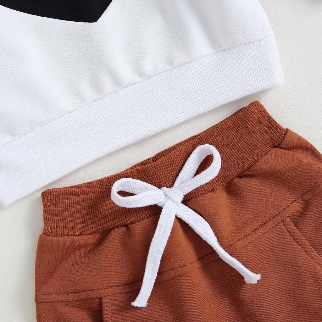 Повседневные штаны для мальчиков 0-3 лет, комплекты из 2 шт., топы контрастного цвета с длинными рукавами, комплекты штанов на шнурке