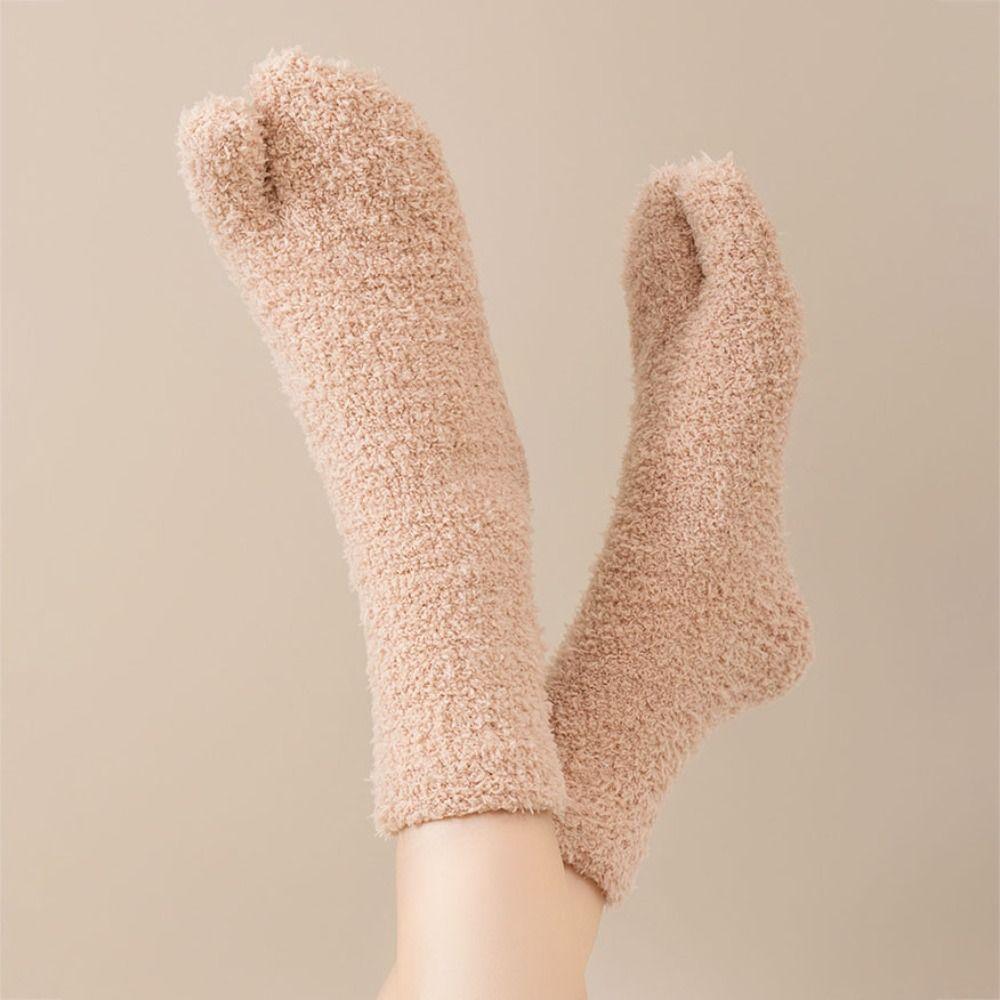 Thickened Warm Separate Toe Plush Socks Mid Tube Floor Socks Winter Two Toe Fleece Socks  Autumn