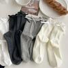 Female Spring and Summer Pure Color Bow All Build In The Tube Pile Pile Cotton Socks