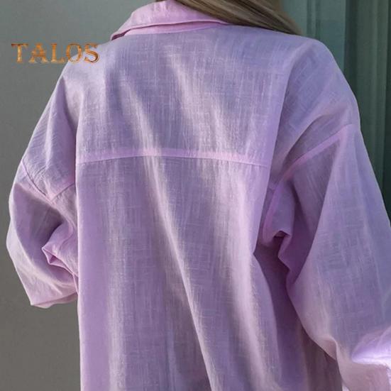 Женская рубашка с лацканами, однобортная рубашка с длинным рукавом, однотонная свободная блузка, повседневные осенние топы