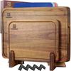 Acacia Wood Charcuterie Set of 7 Kitchen Cutting Boards with Holder and Non-Slip Feet, Plastic Serving Board
