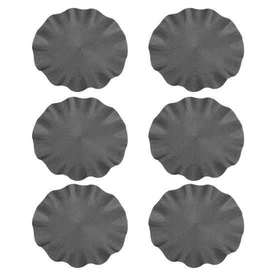 6 шт./компл. круглых салфеток под приборы, набор, плетеный дизайн, моющийся нескользящий обеденный коврик, гофрированный край, термостойкий коврик для стола