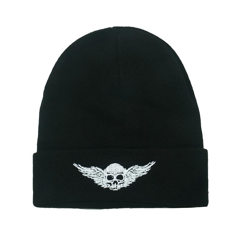 Autumn and Winter Men's and Women's Outdoor Warm Wool Hat Pullover Cold Hat Halloween Pumpkin Skull Embroidery Knitted Hat
