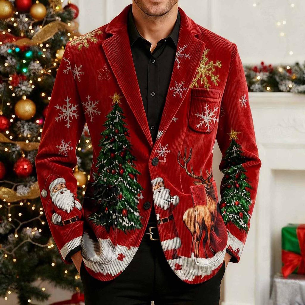 Men's Printing Corduroy Warm Pocket Suit Jacket Cardigan Men's Casual Suit