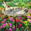 Metal Bird Bath Garden Bird Feeder with Metal Stake Flower Shape Bee