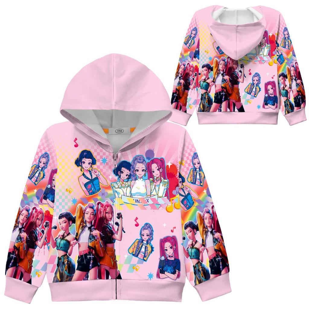 Худи для девочек 3D Мультяшная куртка Толстовка Музыкальная на молнии с капюшоном с длинным рукавом Топы