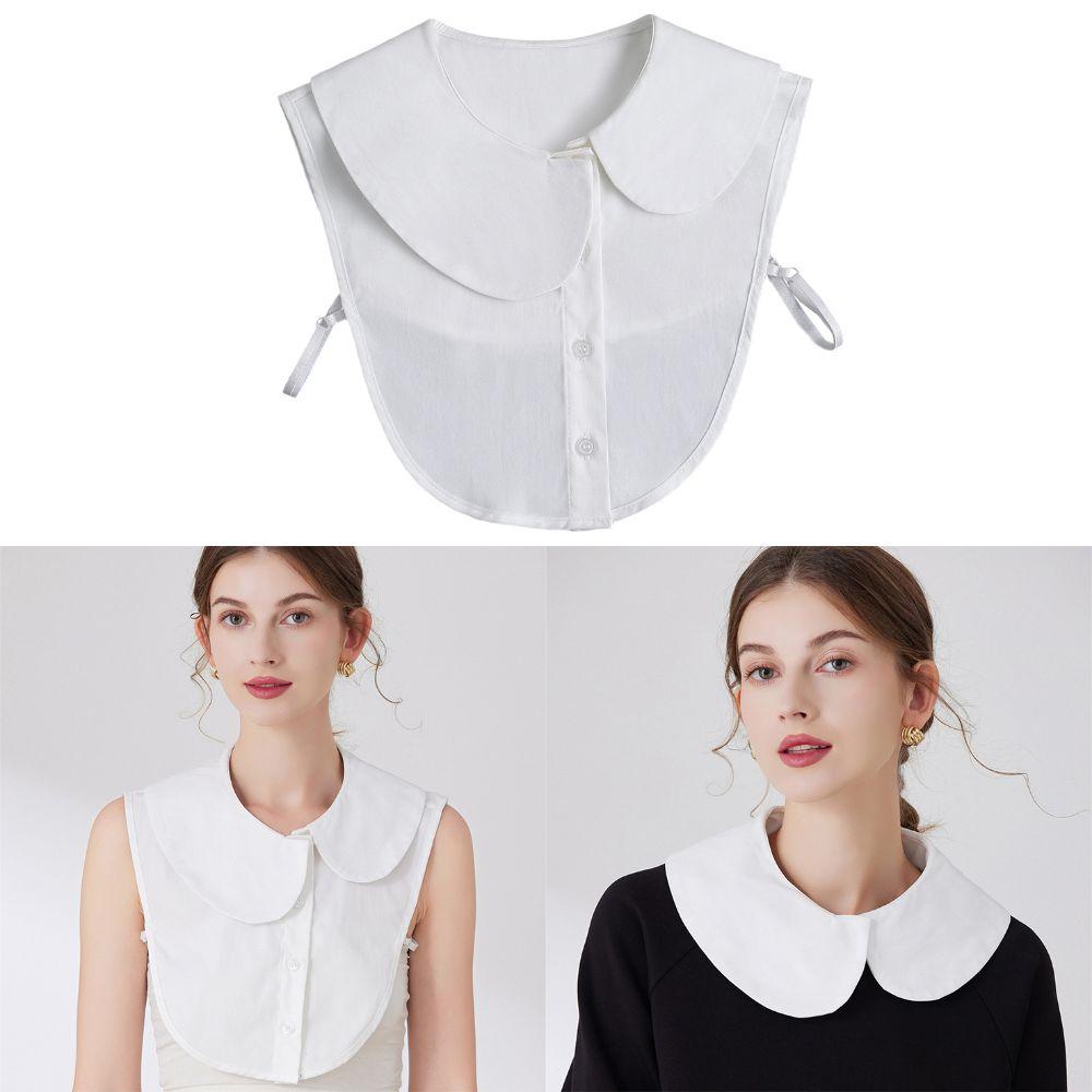 Ruffle Front Tie White Fake Collar Pure Cotton Stand-up Collar For Women Girls