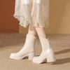 Осень и зима новые маленькие короткие ботинки женские толстый каблук тонкие ботинки круглый носок супермягкая толстая подошва белые короткие ботинки тренд