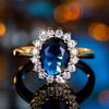 Oval Blue Stone Zircon Engagement Rings for Women Flower Fashion Gold Color Party Anniversary Wedding Rings