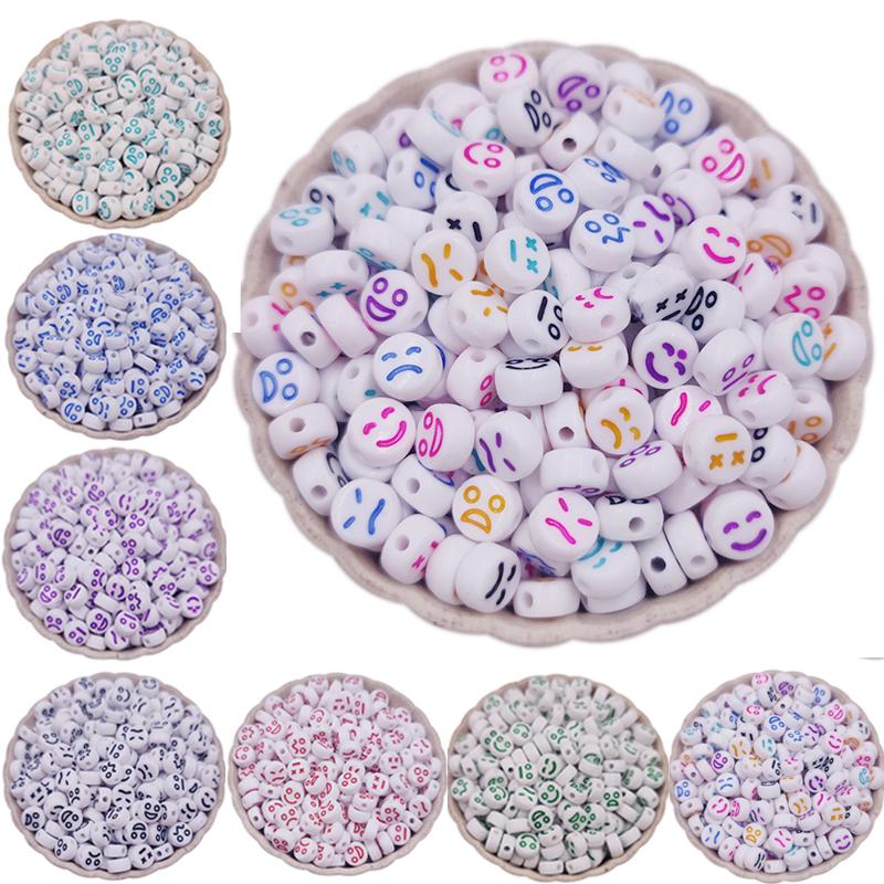 50 шт., эмодзи, смайлик, улыбающееся и плачущее лицо, свободные акриловые бусины овальной формы, разноцветные подвески, аксессуары для изготовления ювелирных изделий своими руками